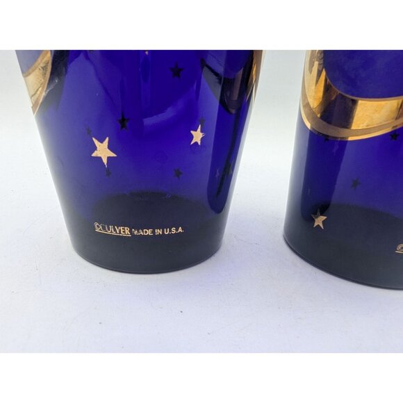 Vintage Culver Blue Glasses With Gold Moon & Stars Design - Set Of 2 Made In USA - Picture 6 of 6